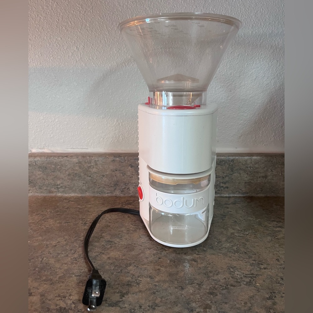 Bodum White and Red Electric Coffee Grinder